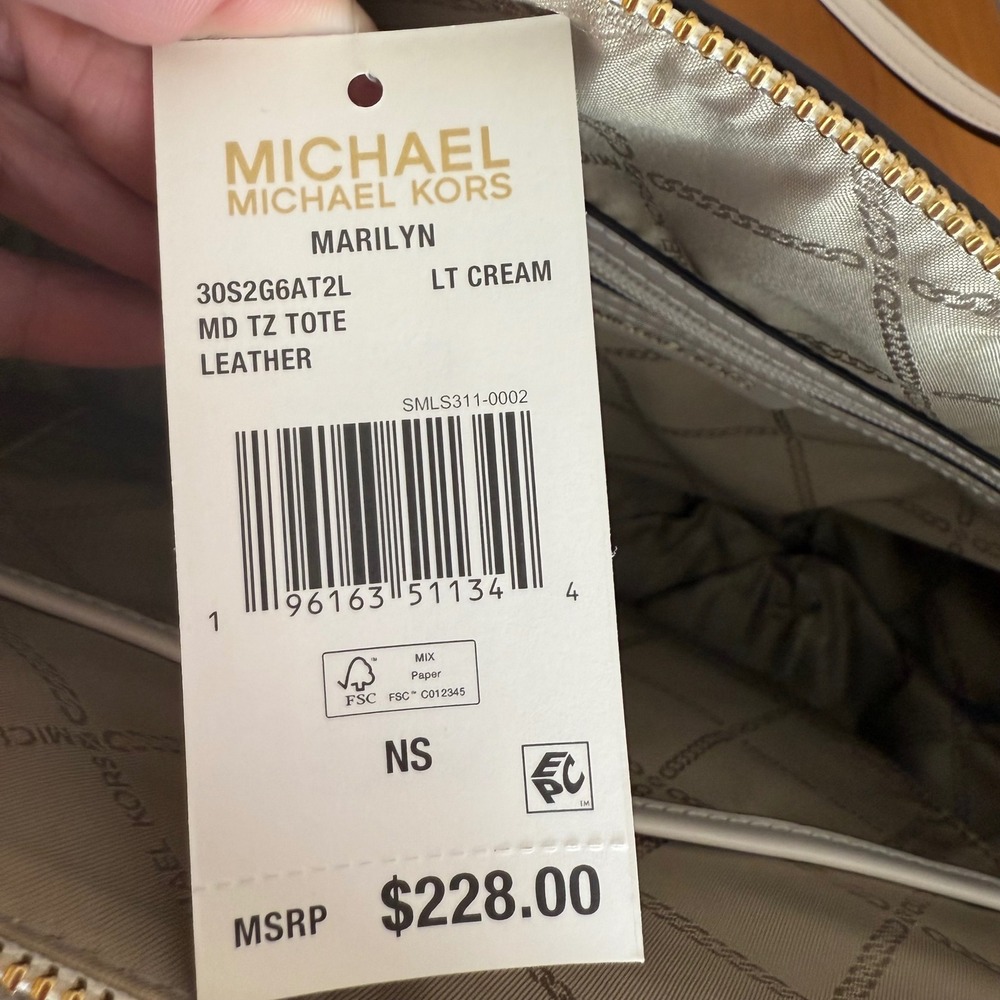 Michael Kors Marilyn Leather Medium Tote Bag LT Cream Gold MK Logo - Picture 2 of 16